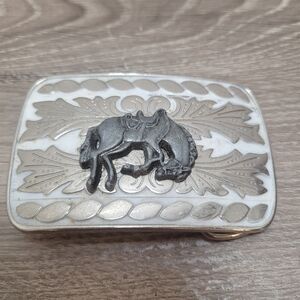 Vintage Western Bucking Bronco Horse Silver-Tone Belt Buckle USA